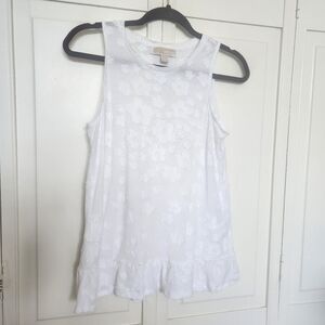 Michael Kors White Ruffled Sleeveless Tank Top